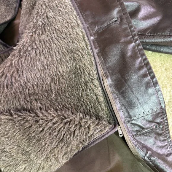 Vtg Cooper Coat Mens 42 L Brown Leather Jacket Removable Faux Fur Lined Made USA - Picture 7 of 10